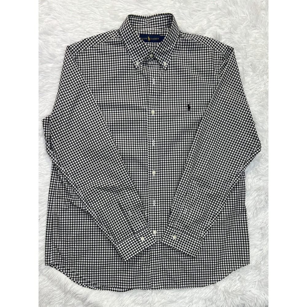 Polo Ralph Lauren Men Button Down Shirt XL Black White Gingham Check Long Sleeve